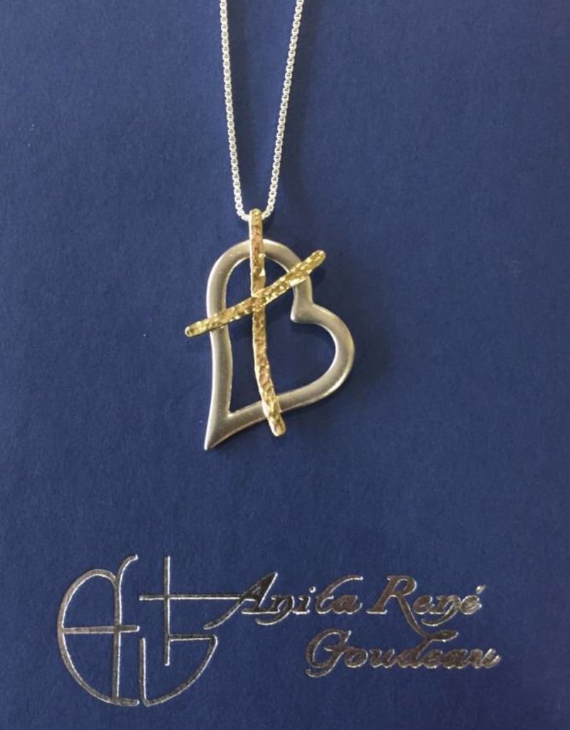 AG1002 Cross my Heart Large Necklace(G/S)-24" Box Chain